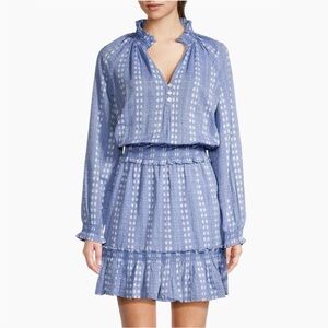 Veronica Beard Espie Cotton Smocked Ruffled Embroidered Minidress Sz XS